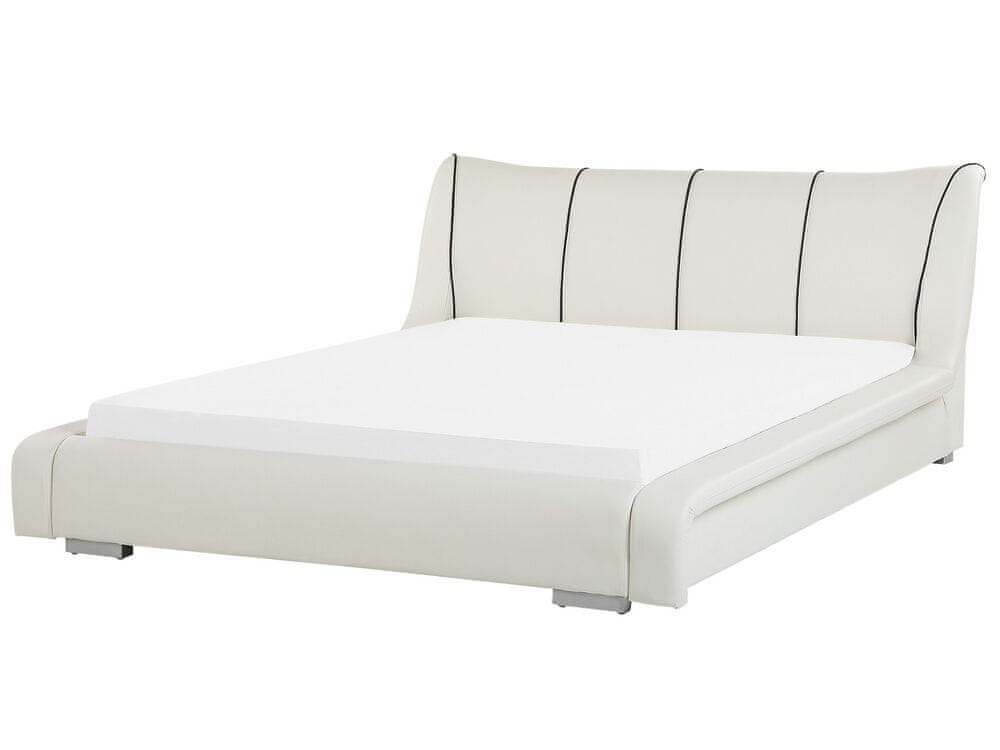 Beliani Biela kožená posteľ 180 x 200 cm NANTES